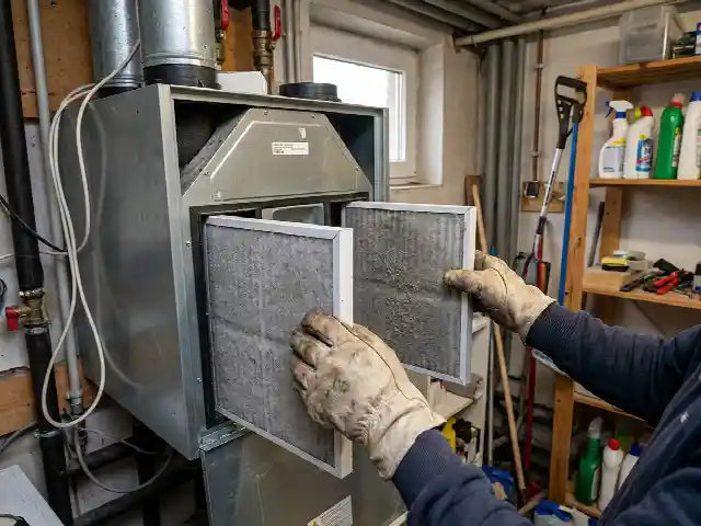 Gebruikte filters die uit een ventilatie-unit worden genomen